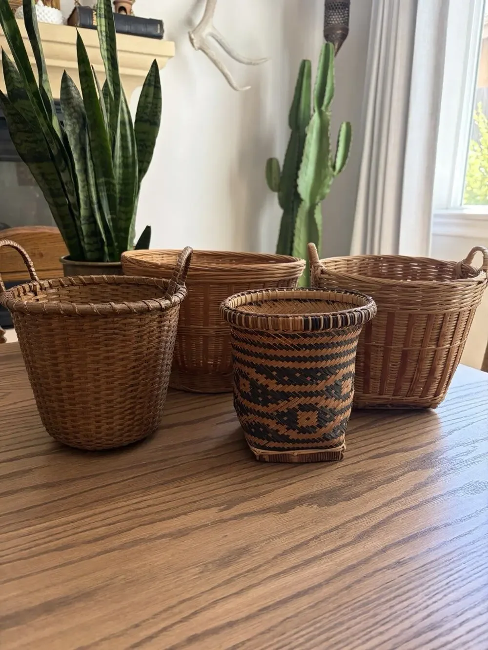 Vintage Woven Basket Planter Set of Four 10” 6