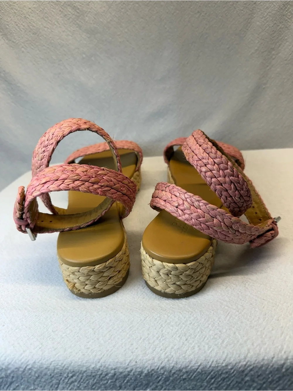 Old Money Vibe Polo Ralph Lauren braided pink raffia flatform espadrille sandals