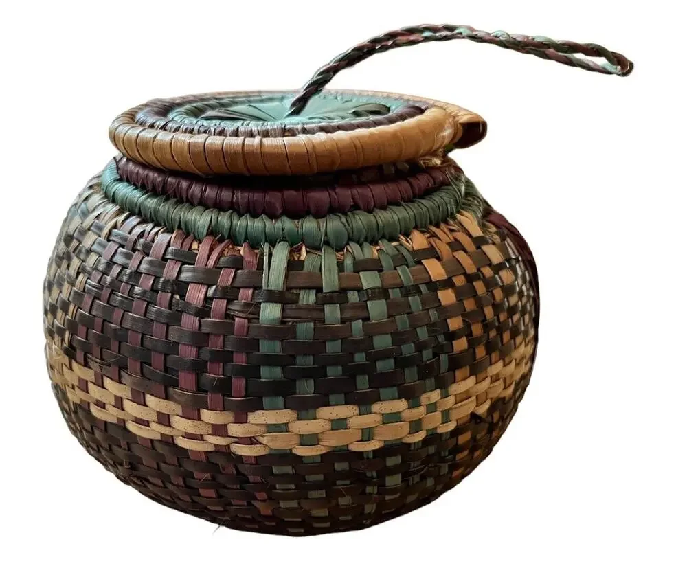 Vtg COILED Natural HAUSA HERB BOWL Basket BOHO African Tribal 5” Handmade