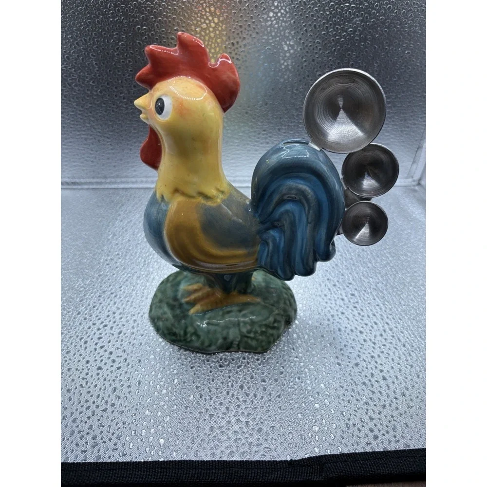 Ceramic Rooster Measuring Spoon Holder Set Farmhouse Kitchen Decor w/ Spoons