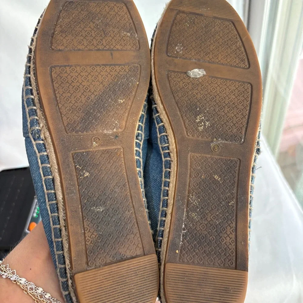 Tory Burch Denim Espadrille Flats Blue Logo Slip On Shoes 8M