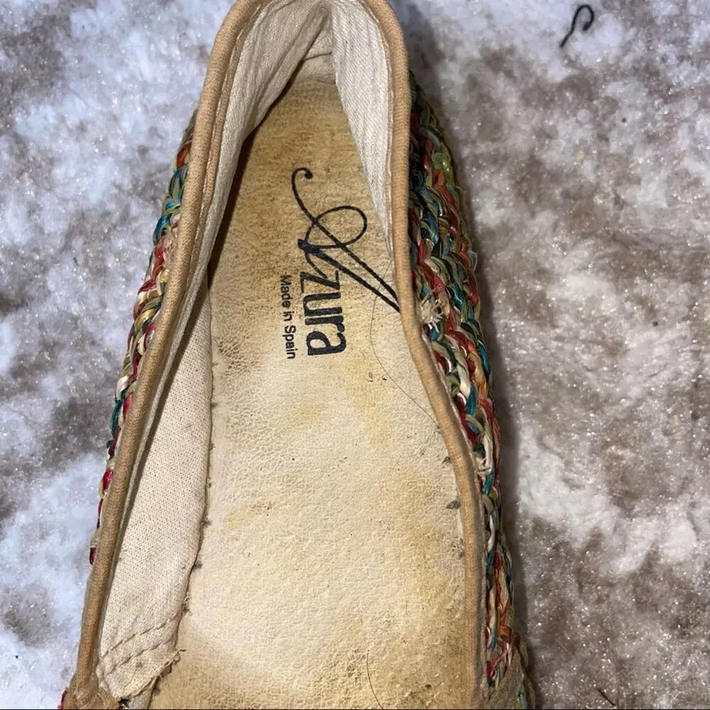 Azura shoe made in Spain rainbow colored woven ratan espadrille SZ 5.5 straw