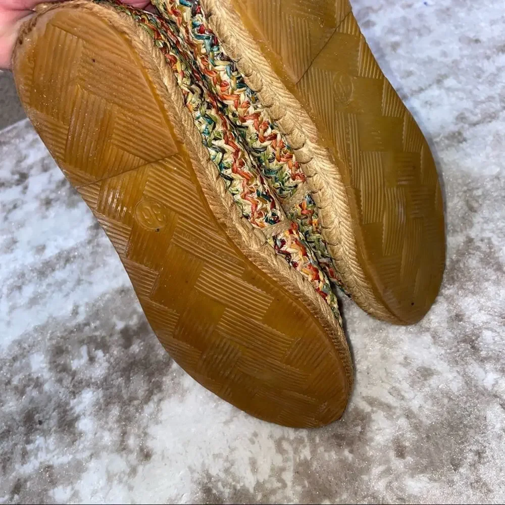 Azura shoe made in Spain rainbow colored woven ratan espadrille SZ 5.5 straw