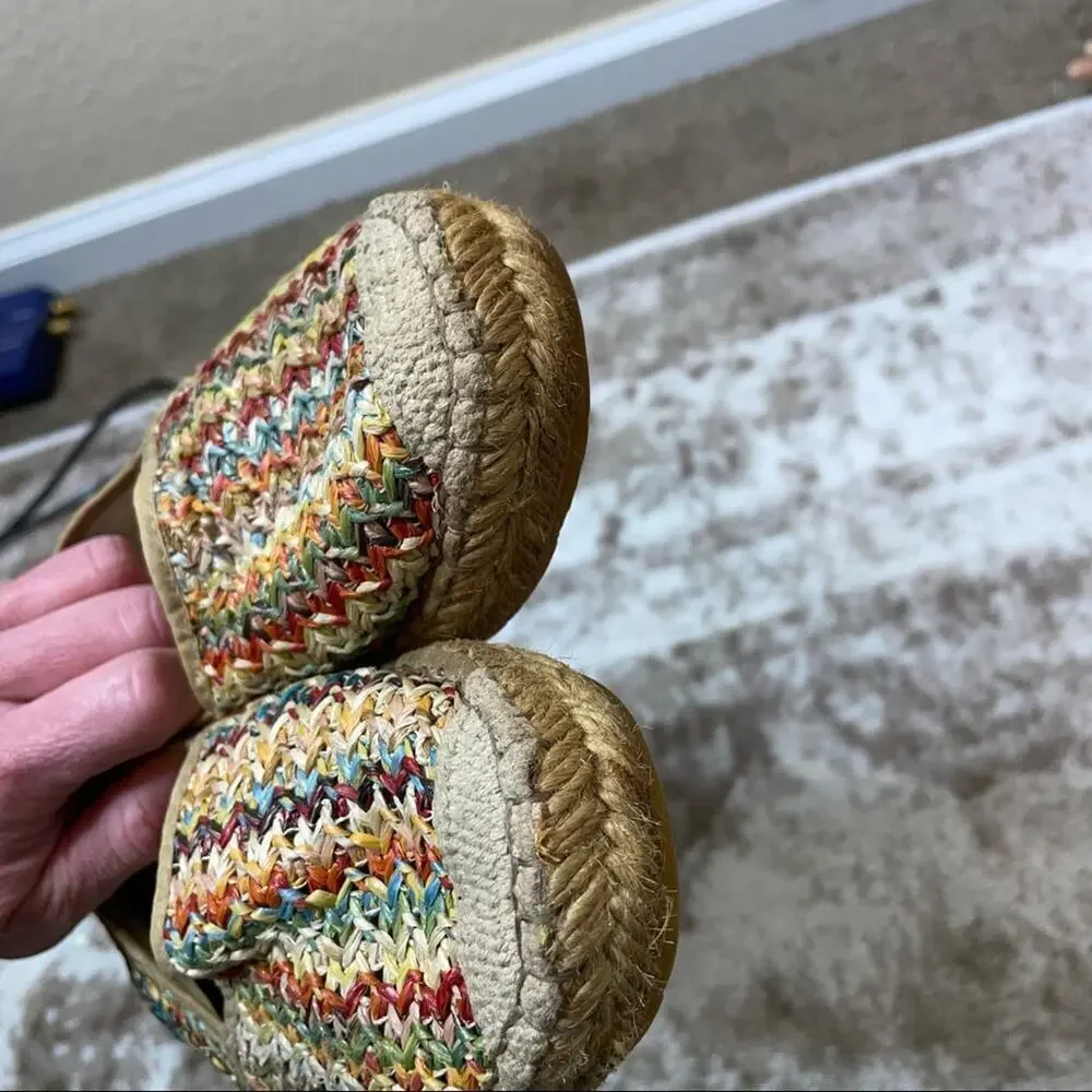 Azura shoe made in Spain rainbow colored woven ratan espadrille SZ 5.5 straw