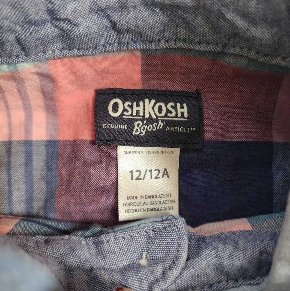 Oshkosh B'gosh Boys Multi-color Plaid Shirt, Size 12/12A