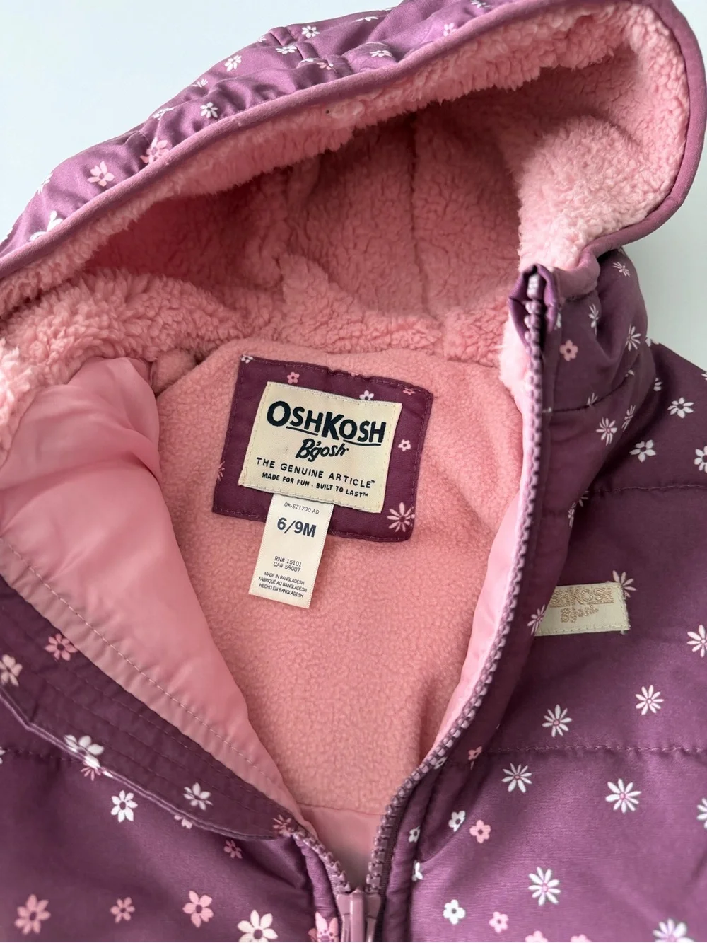 OshKosh B'gosh Plum Floral Hooded One-Piece
