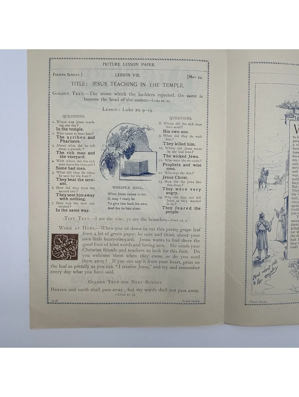 Antique 1896 Picture Lesson Paper Hunt Eaton Methodist Sunday School Art     C17