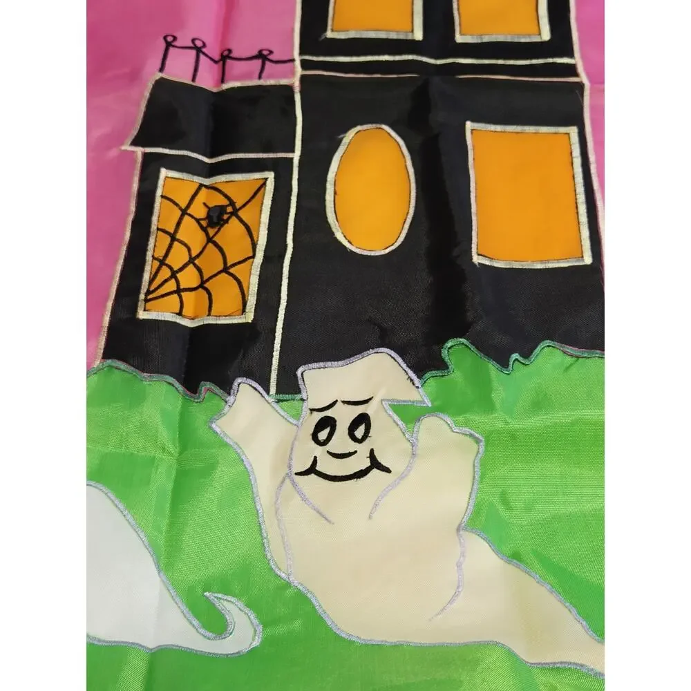 Vtg Halloween Garden Yard Flag Ghosts Night Moon Phantom Spirit Y2k 90's Banner