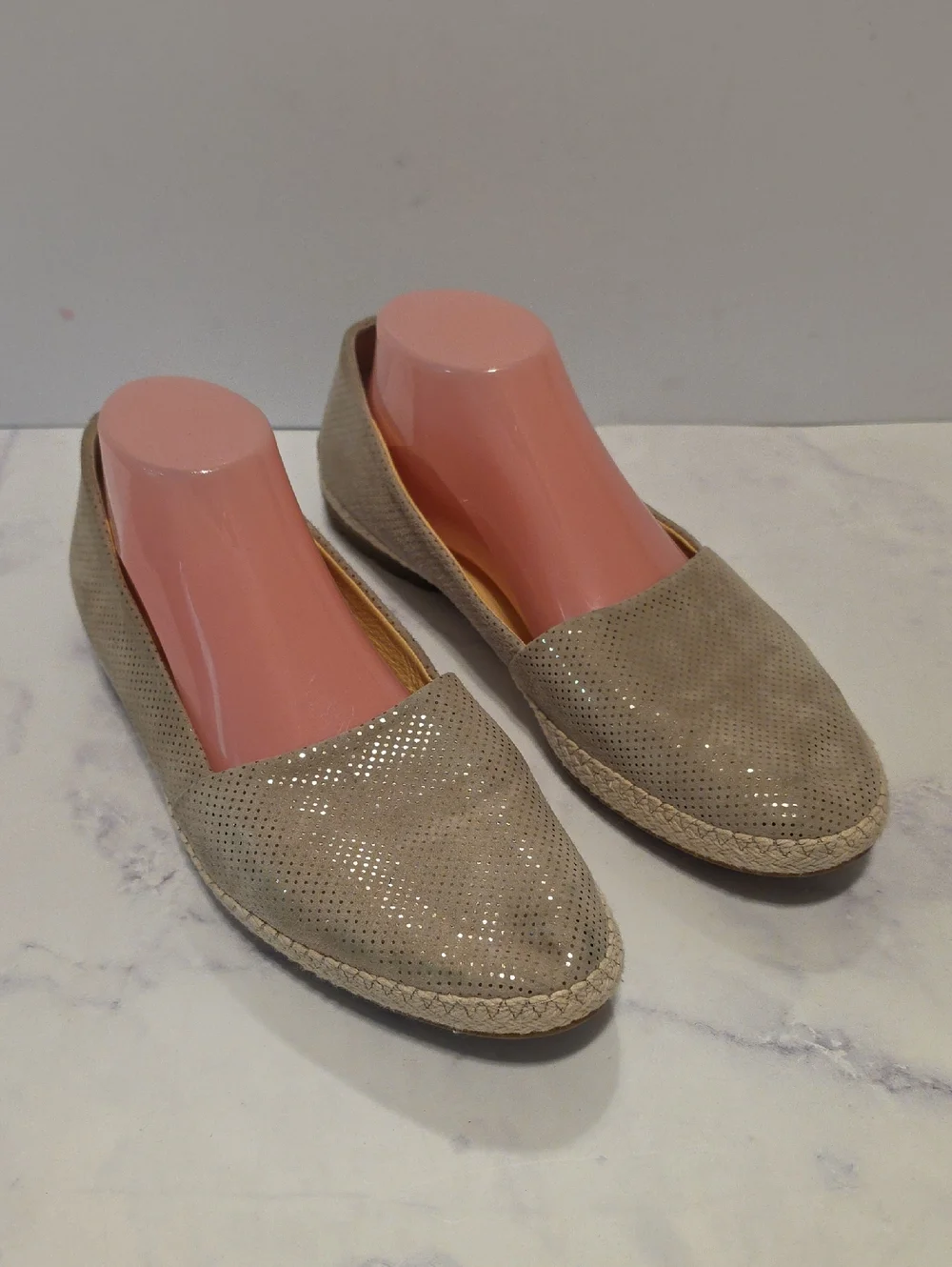 Paul Green Gray  Metallic Perforated Espadrille Flats - Women