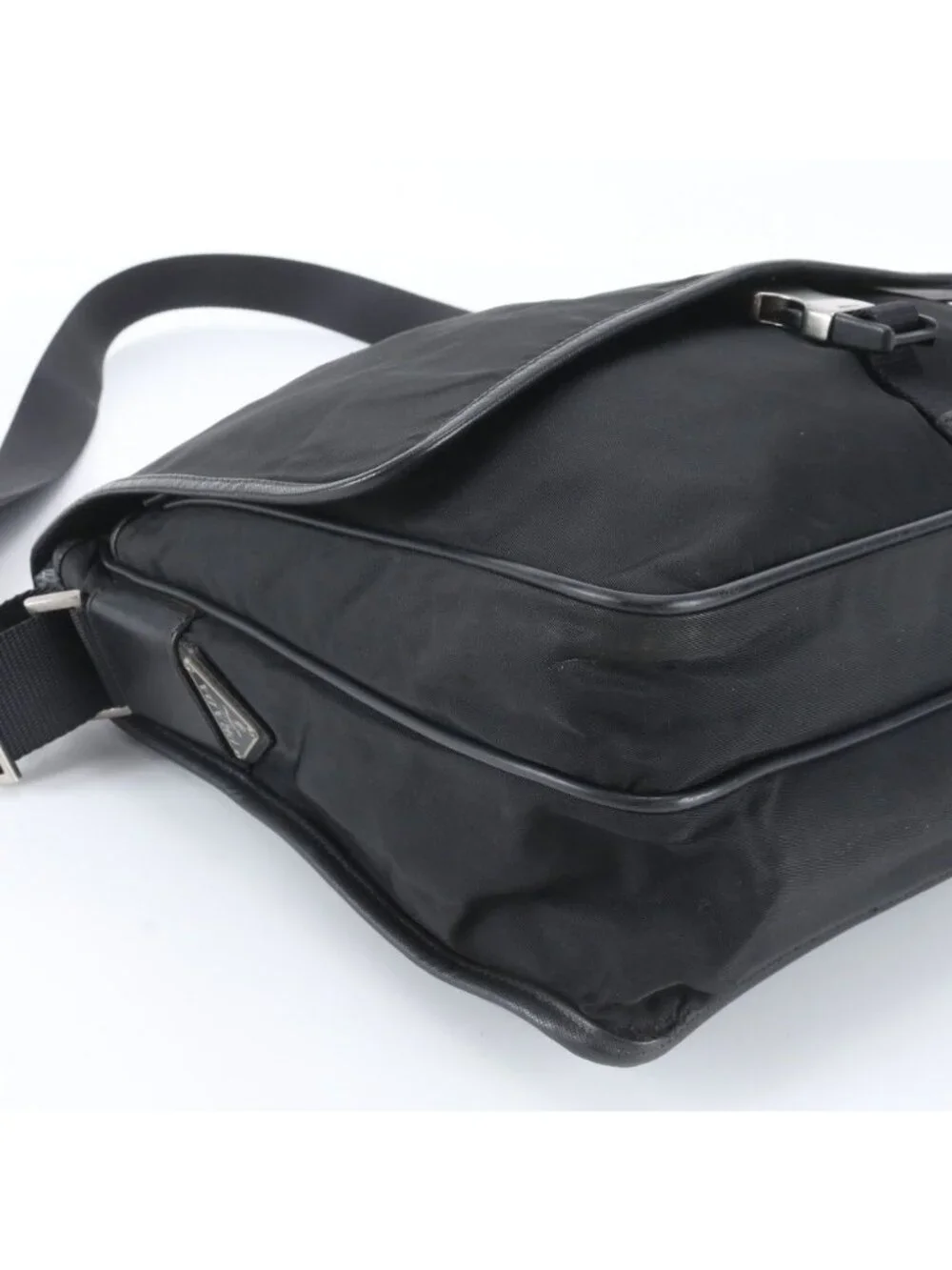 Prada White Tessuto Nylon Triangle Logo Leather Shoulder Bag Crossbody