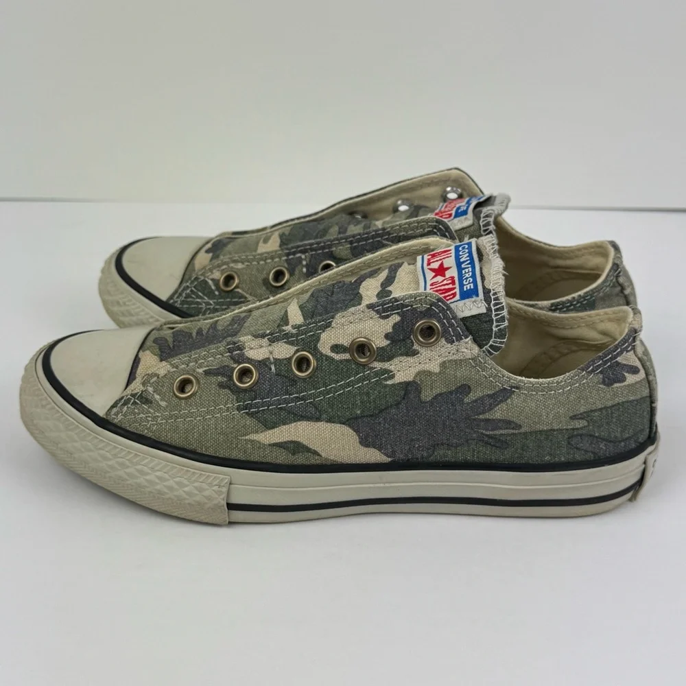 Converse All Star Shoes. Junior Size 2 unisex Camo Laceless Olive Khaki 660976C