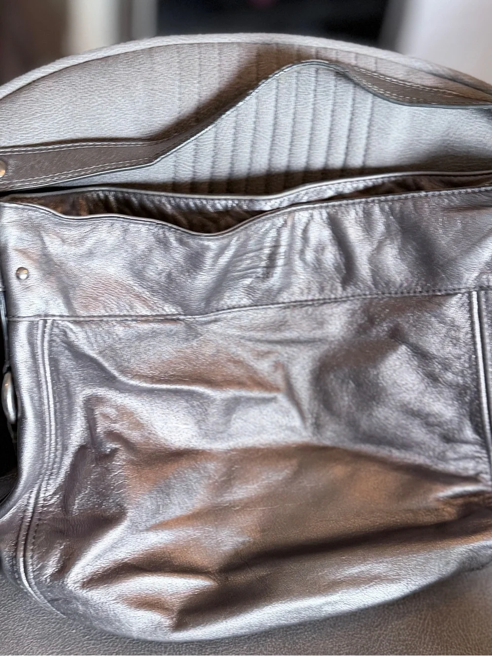 Coach Metallic Leather Shoulder Bag - Silver