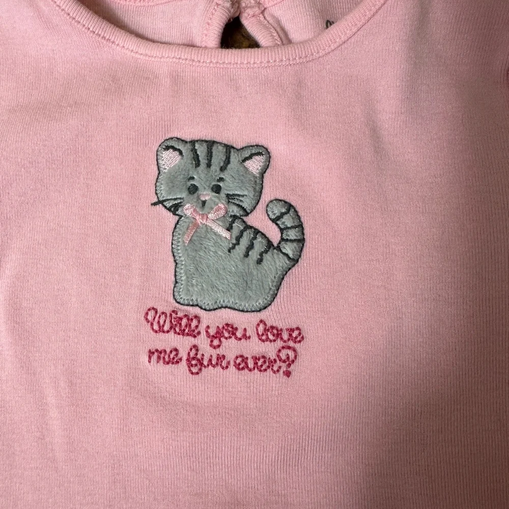 Gymboree 6-12 Months Grey‎ Kitty ‘Love Me Fur Ever’ Pink Top