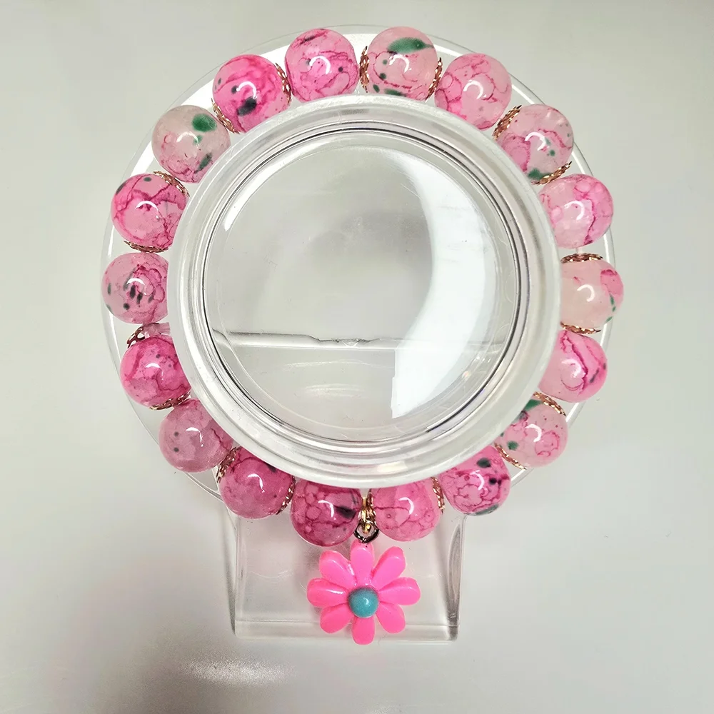 Charming‎ Pink Kids Women Bracelet with Flower Charm For Spring Season