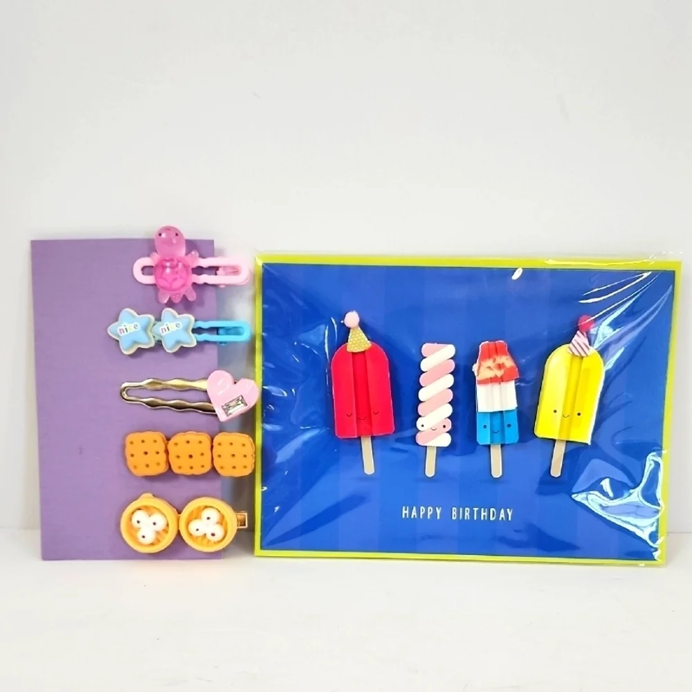 Birthday Card Set of 5x (five) Decorative Hair Clips Burgoyne KJS Industries In