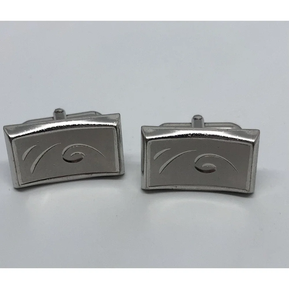 Vintage Rare Swank Cuff Links Rectangular‎ Etched Elegant Silver Tone Cufflinks