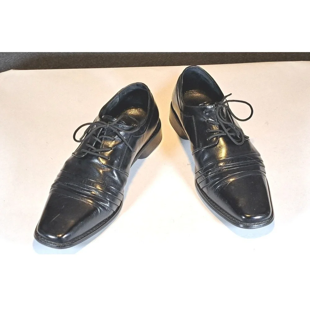 Stacy Adams Mens Black Leather Square Toe Lace Up Oxford Dress Shoes‎ 10.5