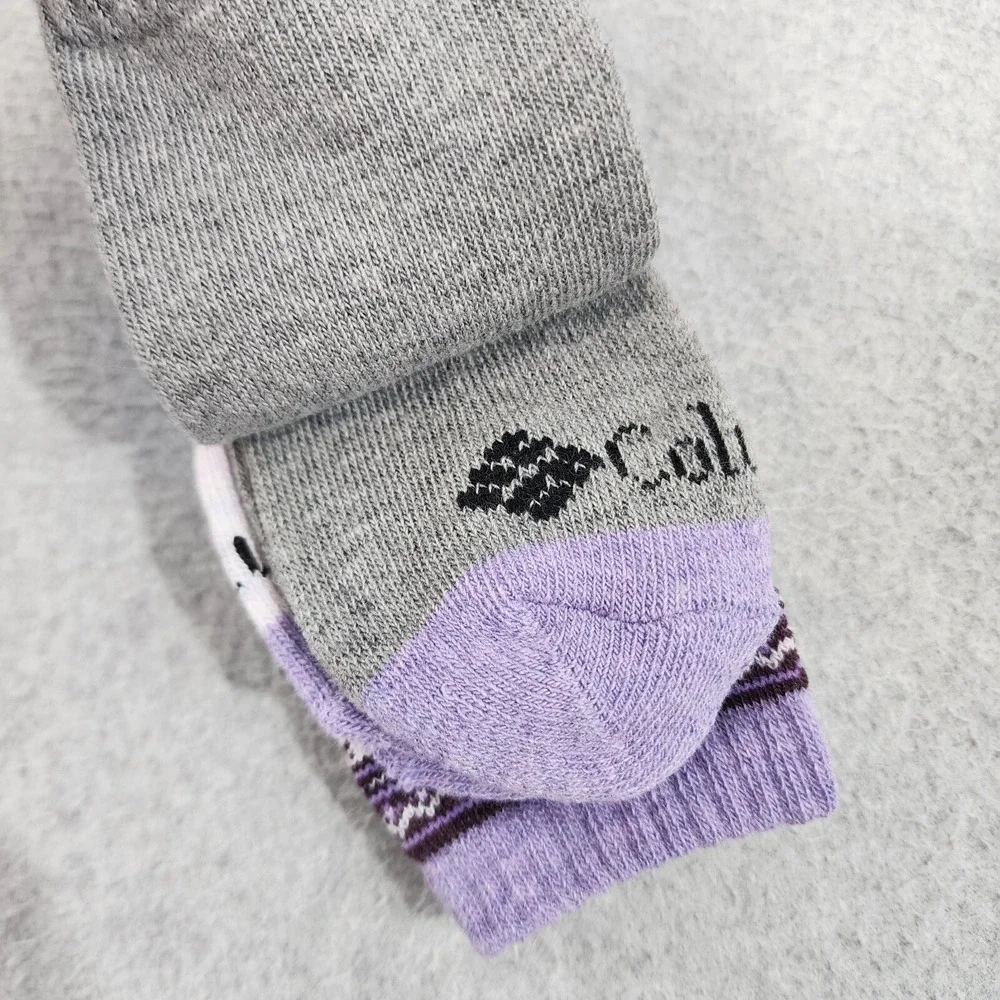 Columbia 2 Pair Crew Mi-Chaussettes Socks Womens‎ Sz 4-10 Grey Purple Wool Blend