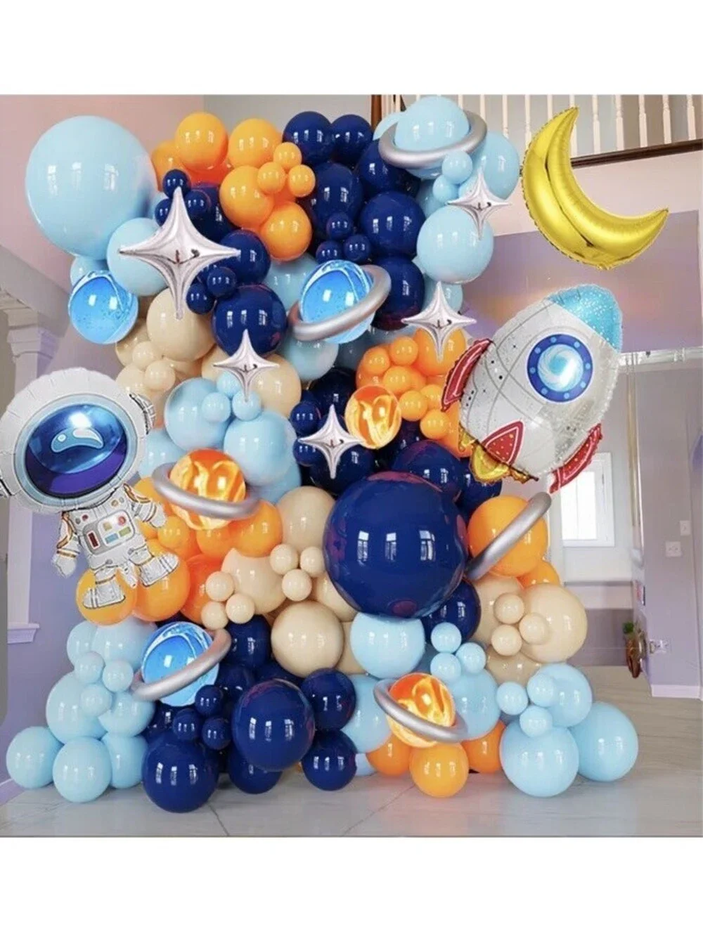 125Pcs Space Themed Balloon Arch Kit With Tassels, Galaxy, Astronaut & Rocket