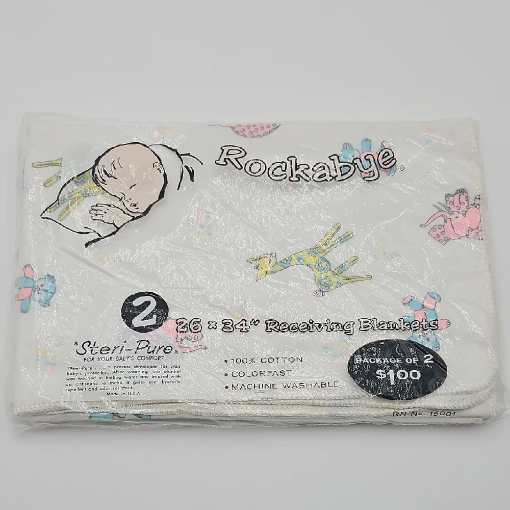 Vintage Rockabye Baby Receiving Blankets 26 X 34
