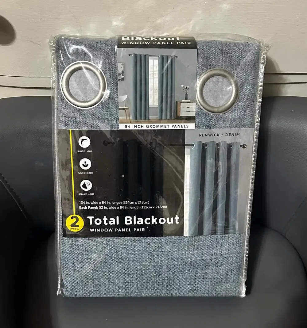 Total Blackout Window Panel Pair 84 Inch Grommet Panels Renwick Denim