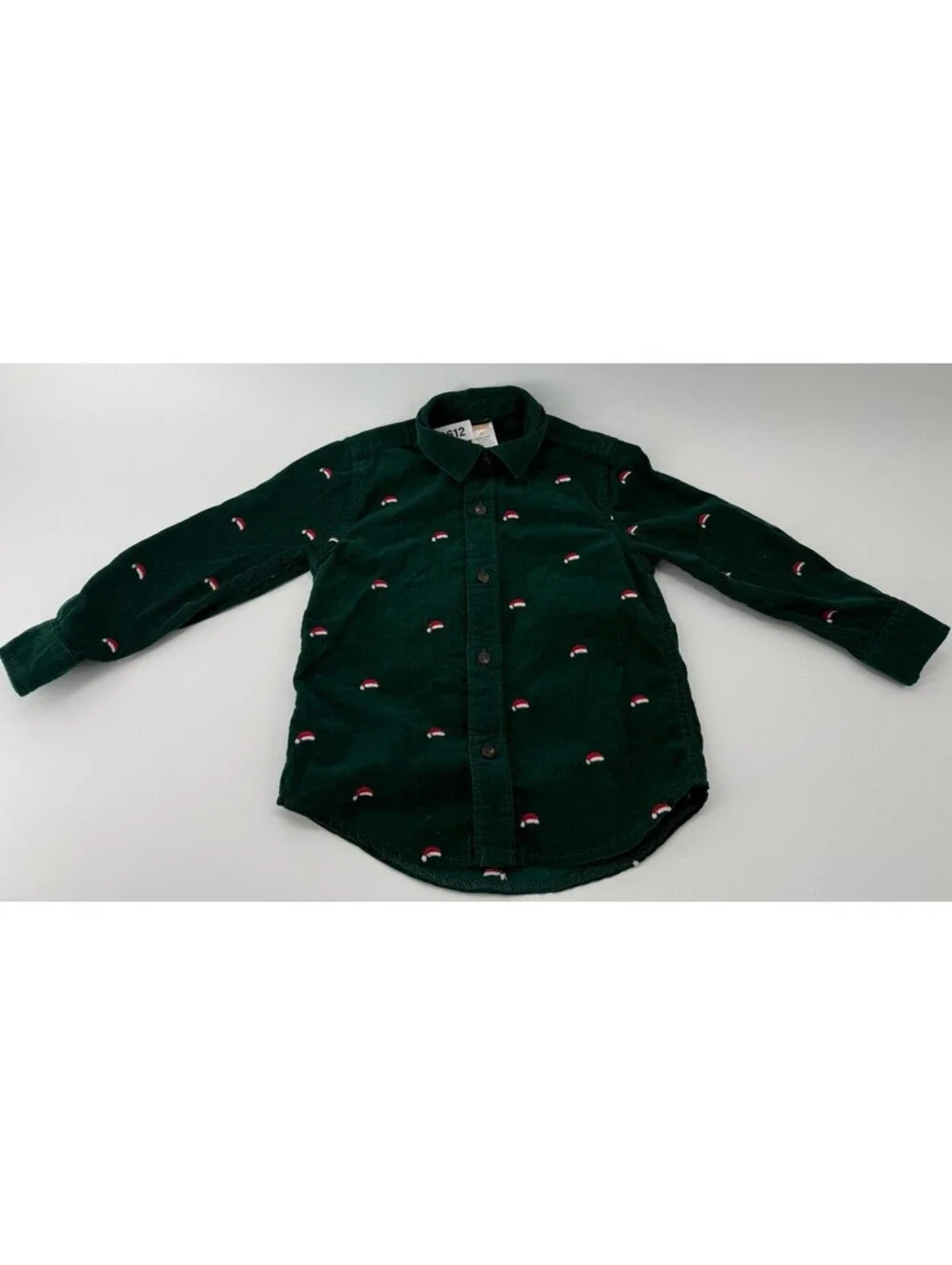 Gymboree Corduroy Button-Up Shirt Green Christmas Santa Hat 3T 100% Cotton