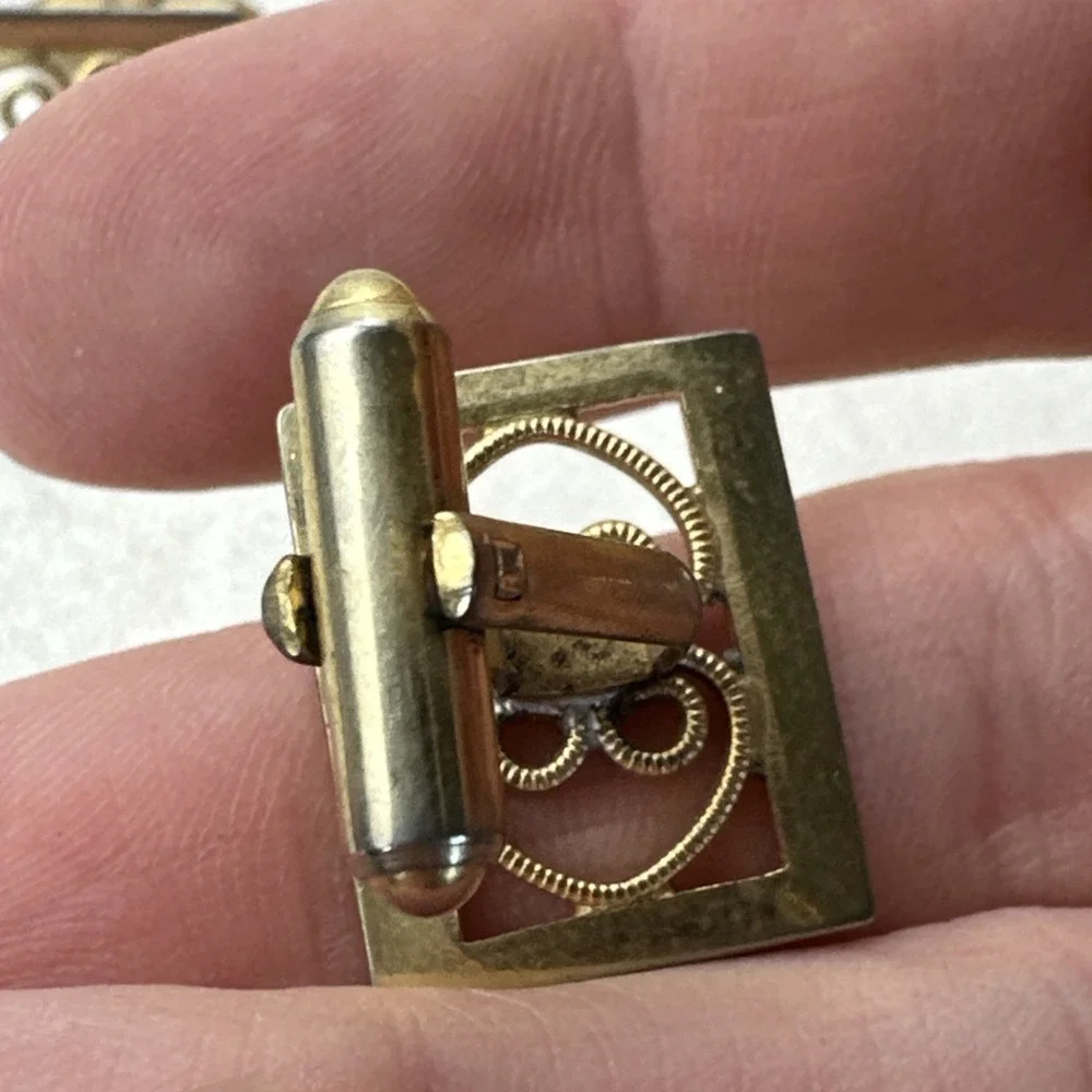 Vintage Gold Tone Heart Cufflinks & Tie Clip Set Unmarked