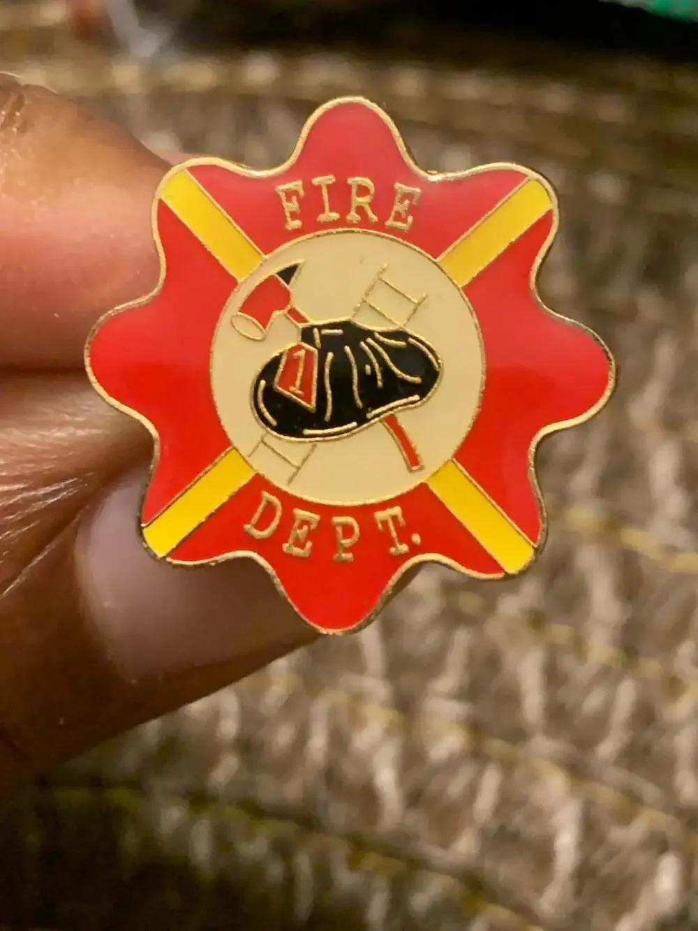 Fire Dept Firefighter Red and Yellow Shield Enamel Lapel Pin