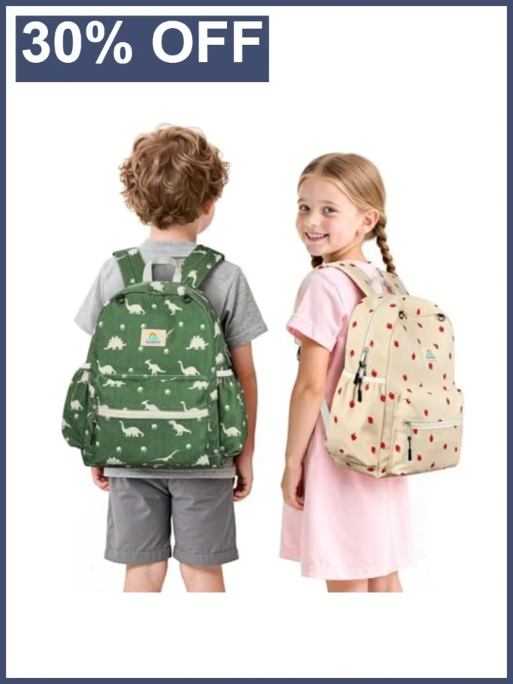 Kids Backpack for School - Corduroy Dinosaur Daypack with Whistle