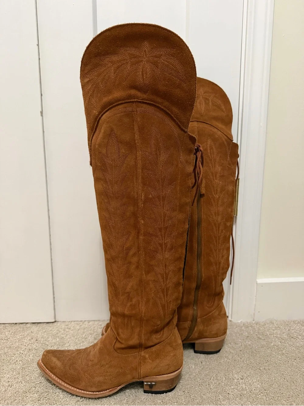 Lane boots Women’s Tall Suede cowgirl lace up Boots - camel