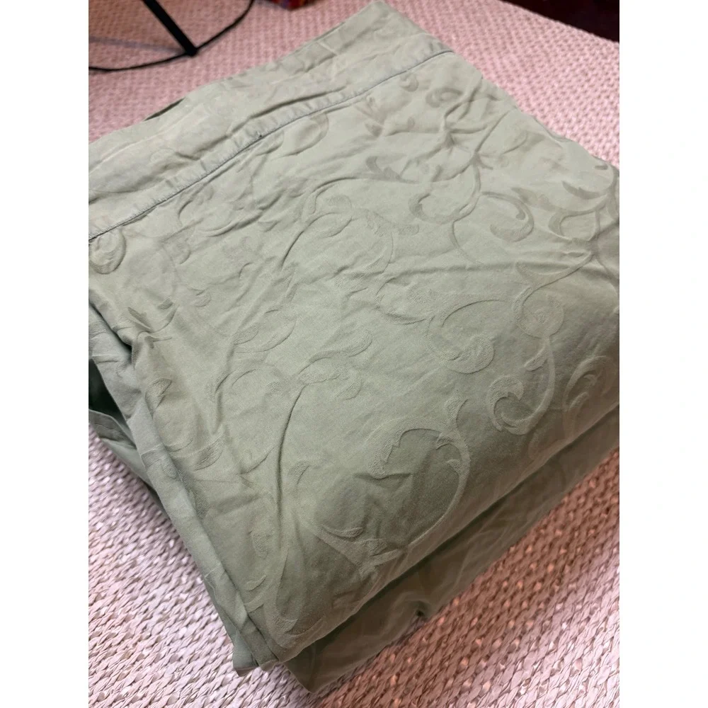 Cuddledown King sheet set Sage Green 100% Cotton Damask Scroll‎ Jacquard