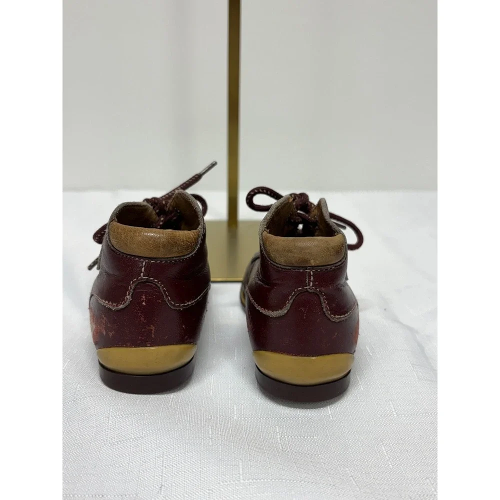 Vintage Babybotte Leather High-Top Lace-Up Babies Shoes Size 21 Burgundy Toe Cap