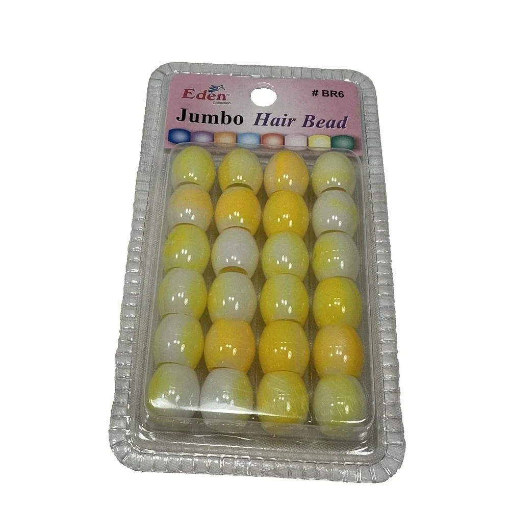 NEW eden 24 count jumbo hair bead accessories braids BR6‎ YELLOW WHITE