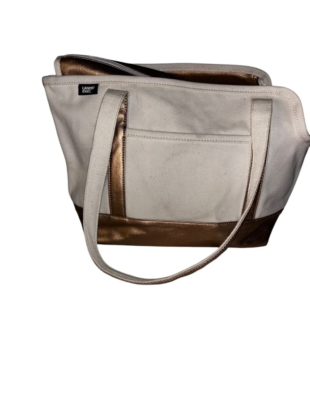 Land's End AS NEW white metallic gold cotton canvas Pet Carrier tote bag AS NEW