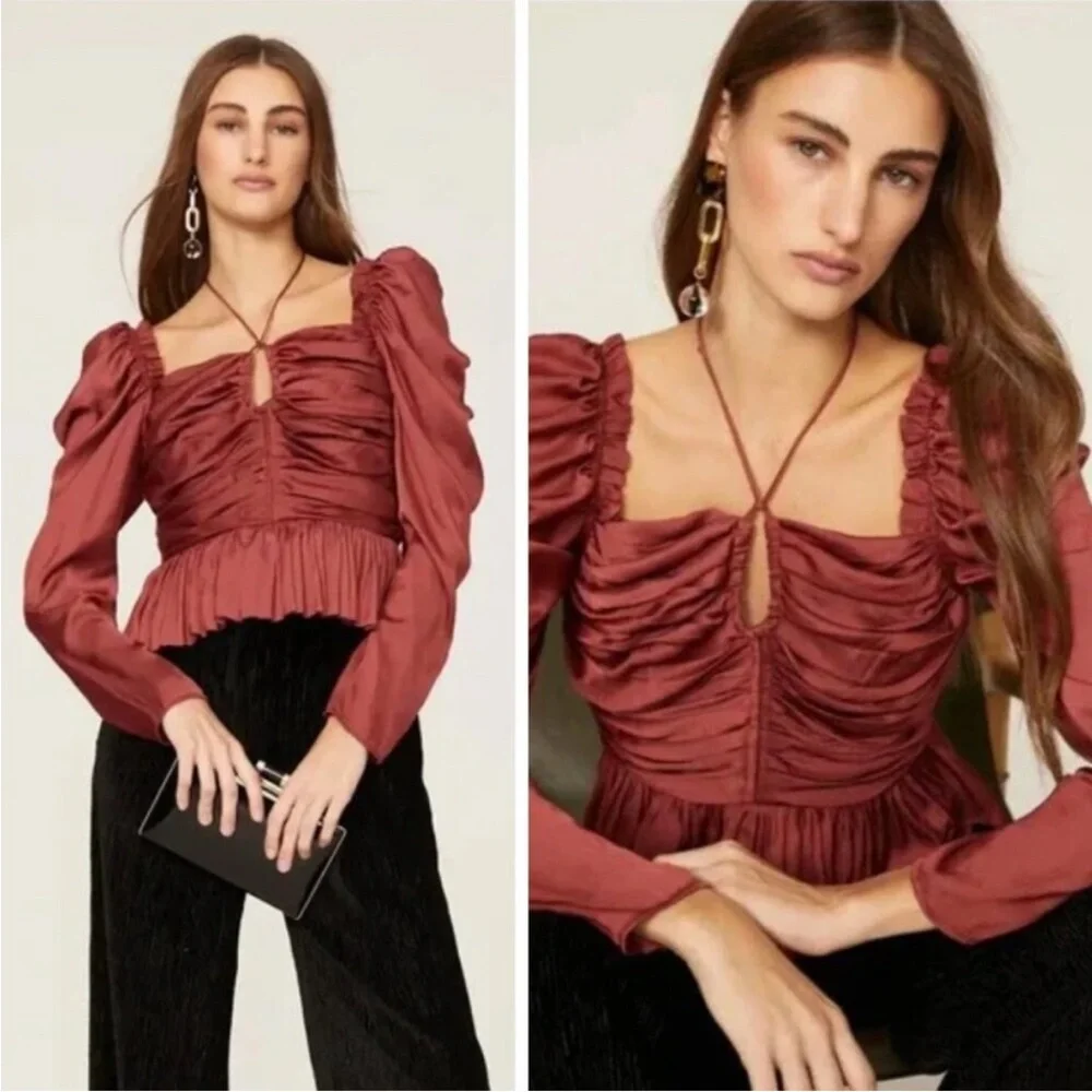 Ulla‎ Johnson Mirelle Ruched Satin Top Desert Rose Long Sleeve Women’s Size 4