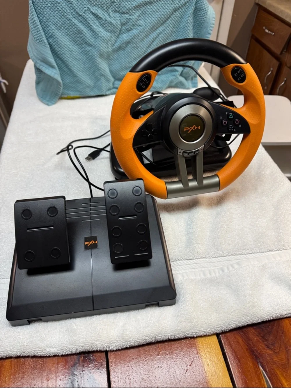Orange and Black Racing Wheel & Pedal Set - Gaming Controller