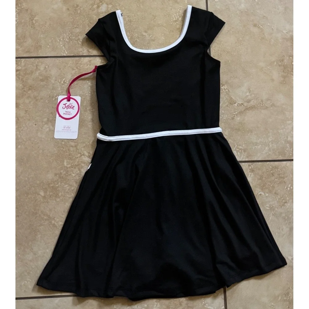 Justice Dress Girls S 7/8 Black White Sporty Athletic Built-in Shorts Pocket NEW
