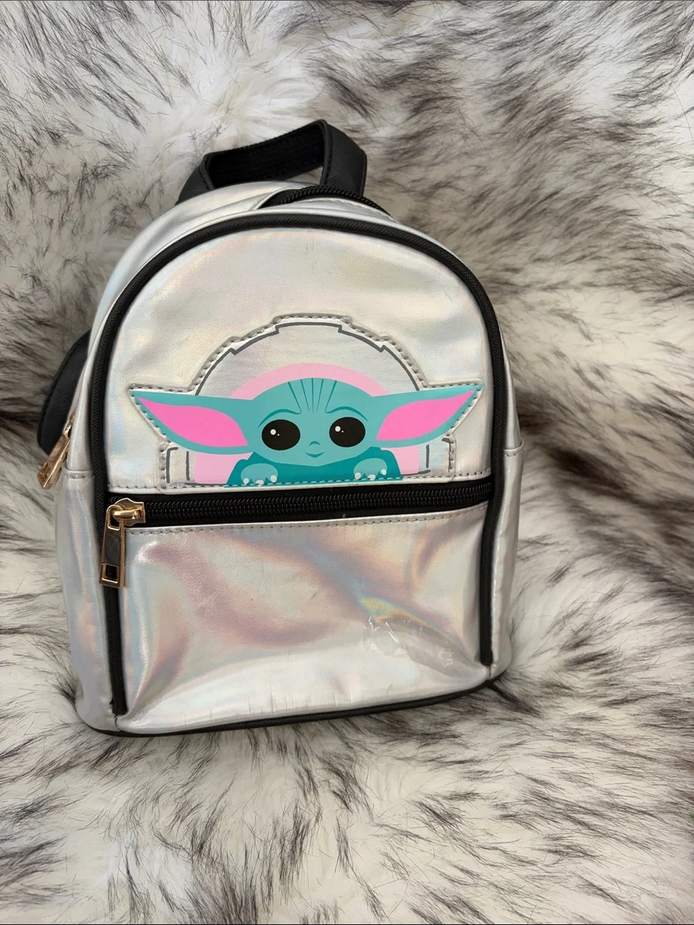 Star Wars Grogu Baby Joda Holographic Silver Mini Backpack