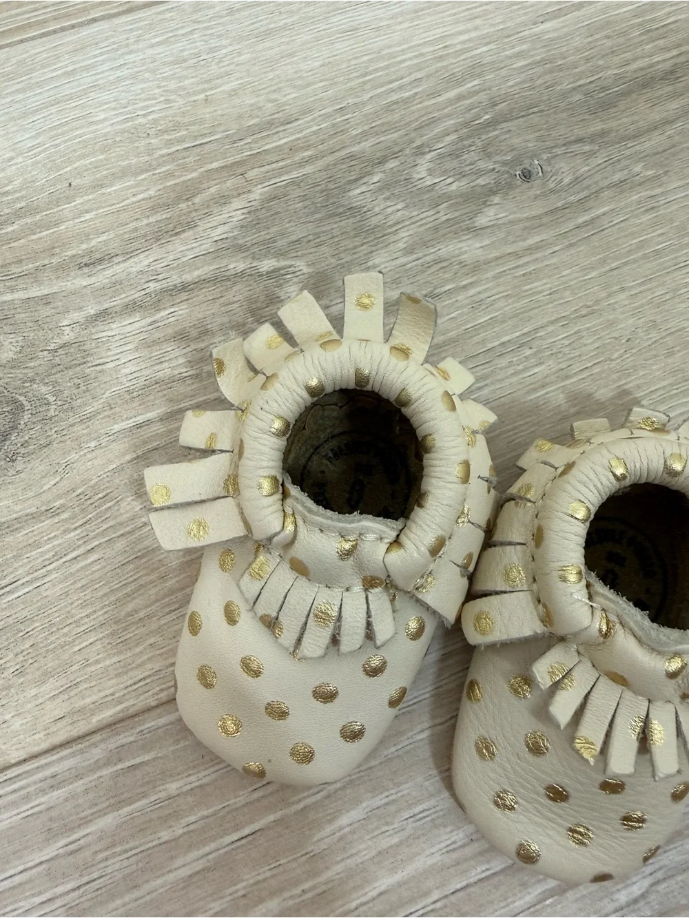 Freshly Picked Cream Gold Polkadot Leather Moccasins