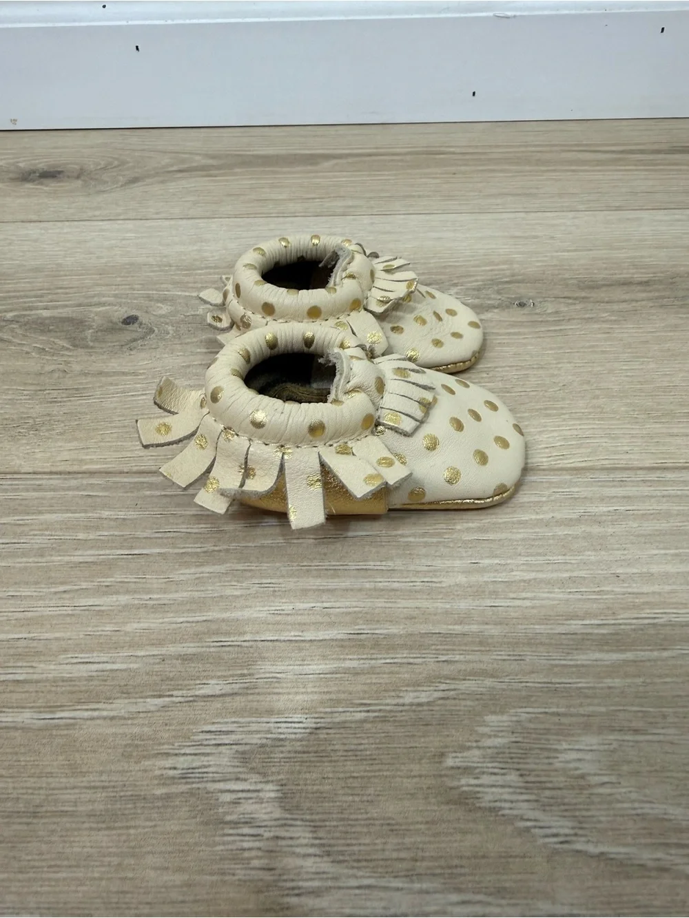 Freshly Picked Cream Gold Polkadot Leather Moccasins