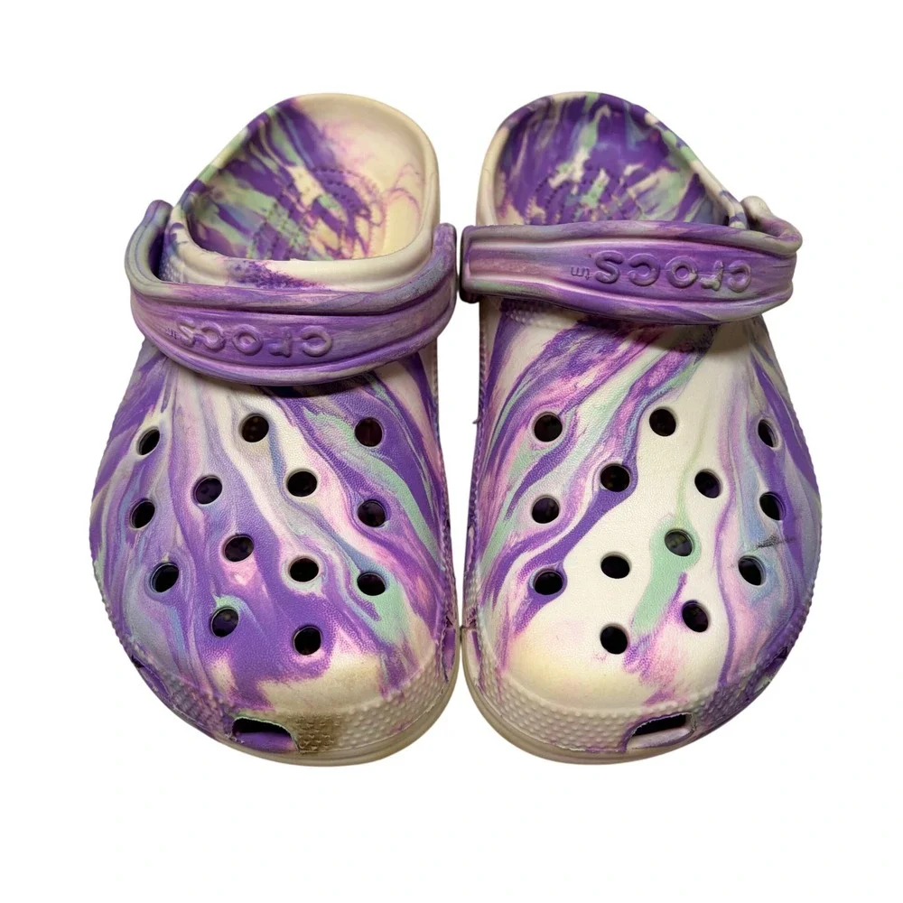 Crocs Classic Marbled Tie Dye Clogs J5 Big Kids Lavender Purple Y2K Fairycore