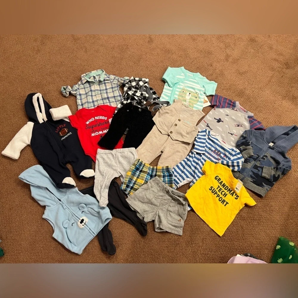 Bundle of 17 Pieces of Boys Clothes Size 3-6 Months Footies, Shorts, Pants, Sets