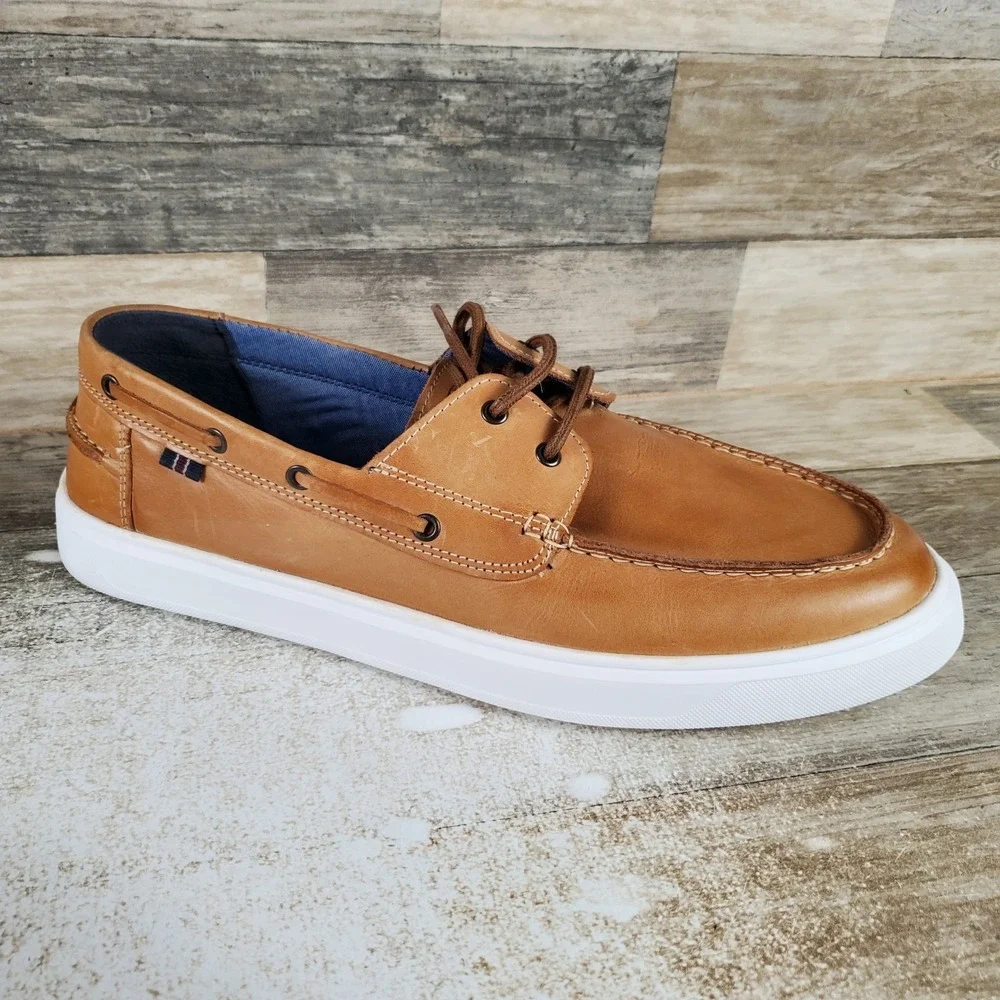 Steve Madden Astonn Mens Boat Shoes Sz 13‎ Tan Leather Casual Comfort Lace Up