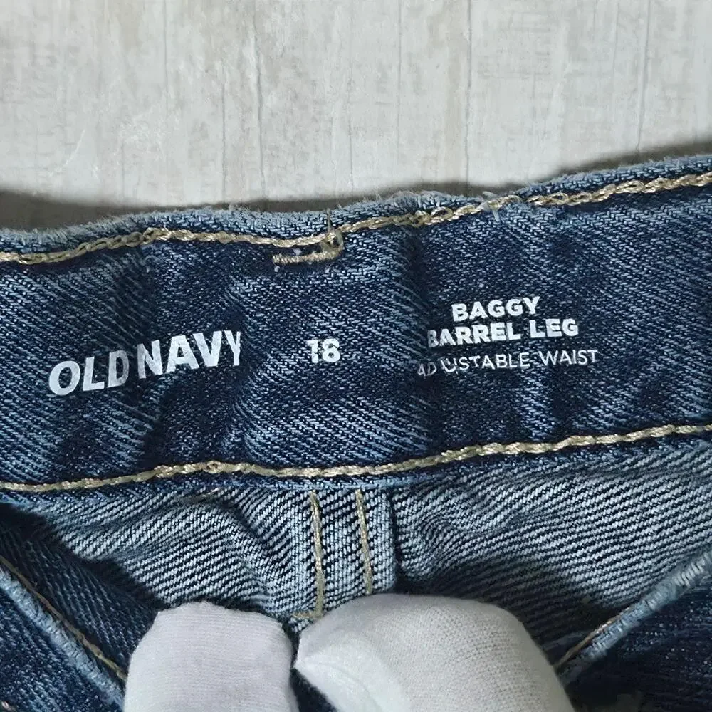 Old Navy Jeans Kids 18 Blue Baggy Barrel Leg Adjustable Waist Denim Relaxed