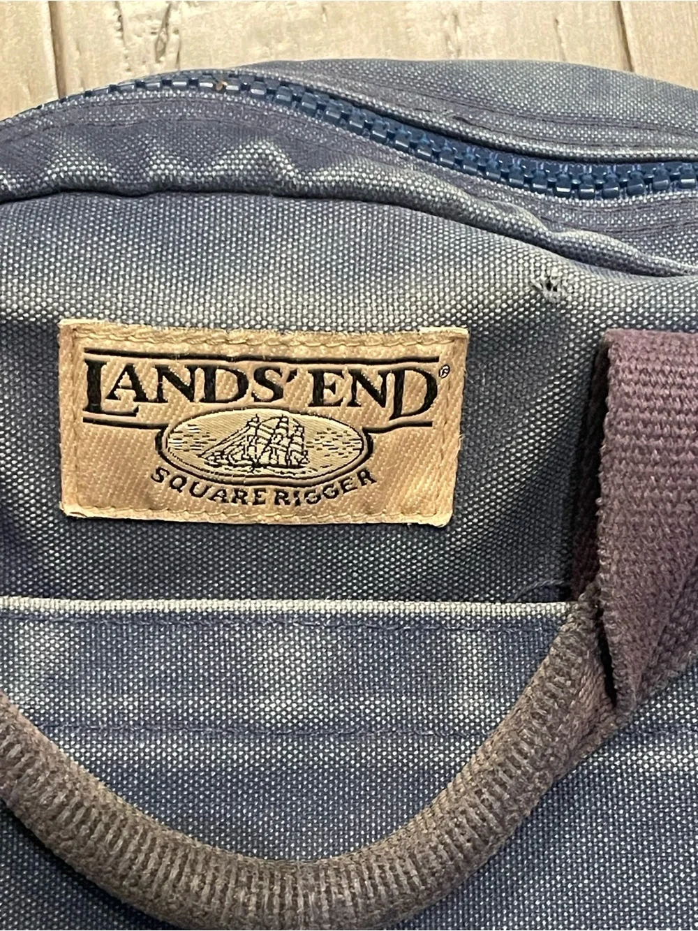 Vintage Lands’ End Square Rigger Canvas Briefcase Laptop Bag Blue Work Tote