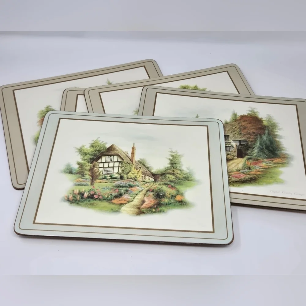 VINTAGE PIMPERNEL ENGLISH COUNTRY COTTAGES TRIVET PLACEMAT SET OF 5 ENGLAND CORK