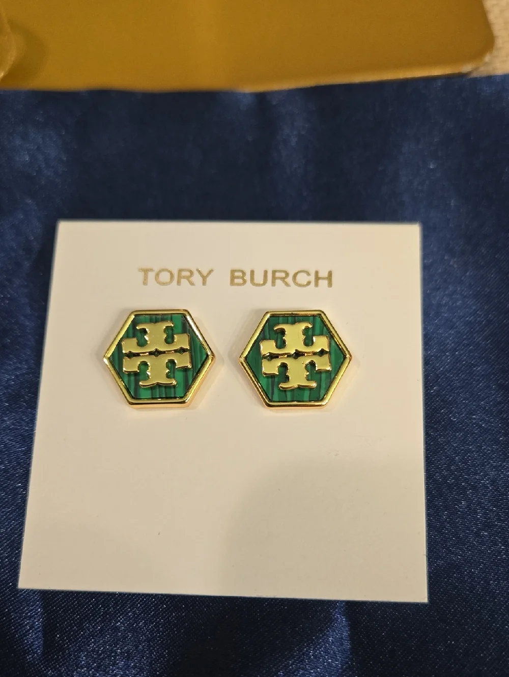 SALE! Tory Burch Green Enamel Logo Stud Earrings