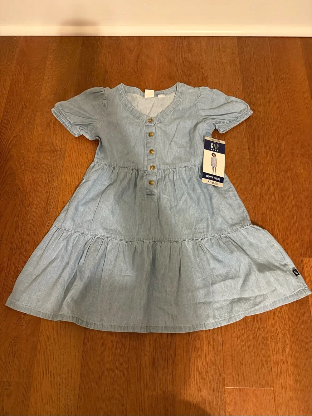 Gap Kids Girls NWT Chambray Tiered Woven Dress XS 4 5 Blue Cottagecore Easter⁠