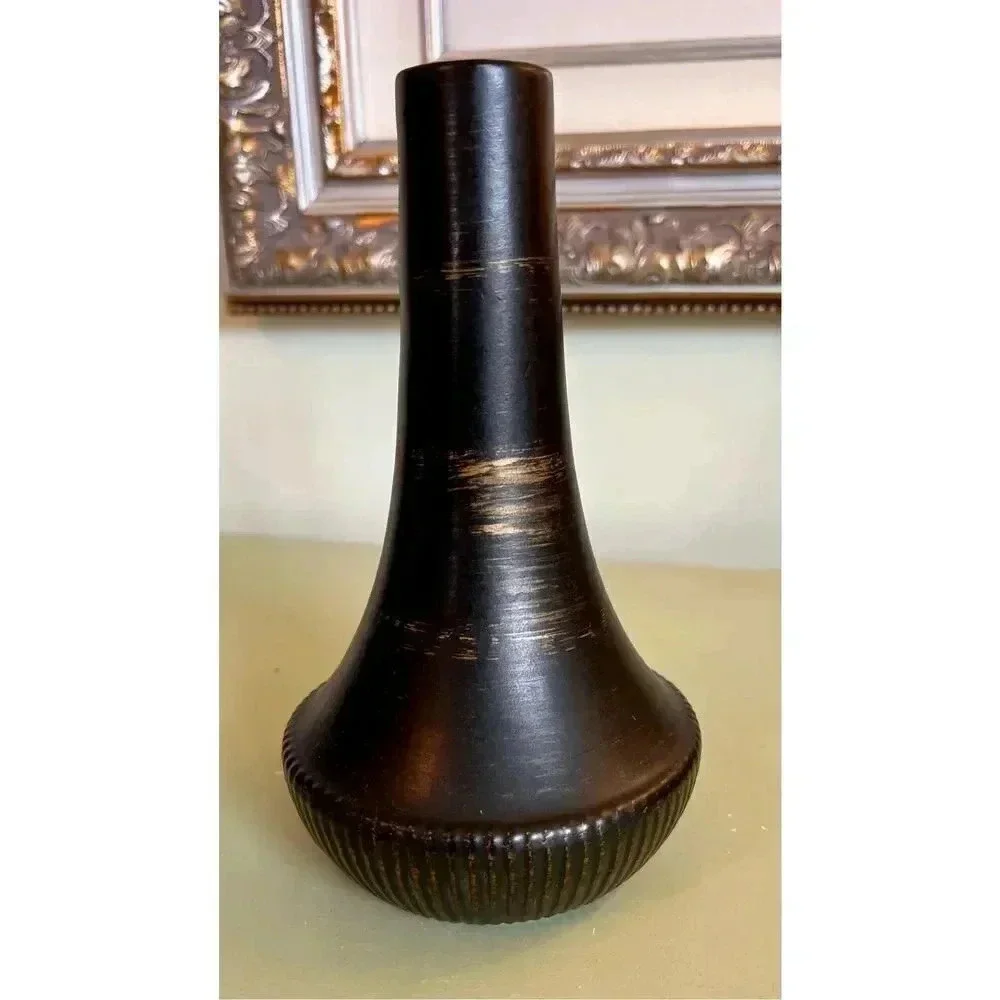 McCoy Pottery Vase Dark Brown Textured Rustic Farmhouse Decor‎ USA