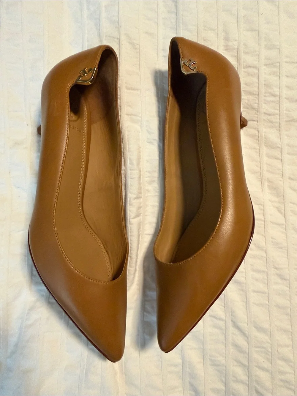 Tory Burch Elizabeth Pump Cognac Pointed-Toe Leather Flats size 8 Low Heel